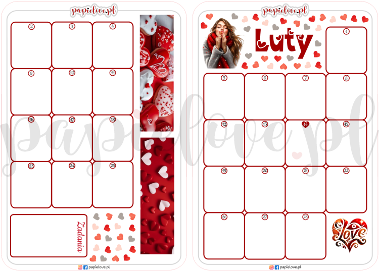 Naklejkowy kalendarz podwójny na luty 2026