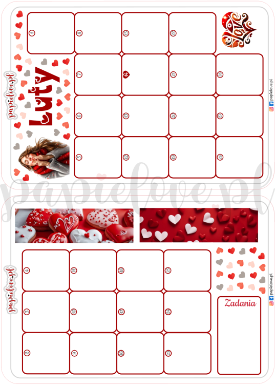 Naklejkowy kalendarz podwójny na luty 2026