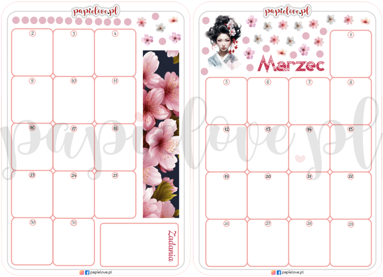Naklejkowy kalendarz podwójny na marzec 2026