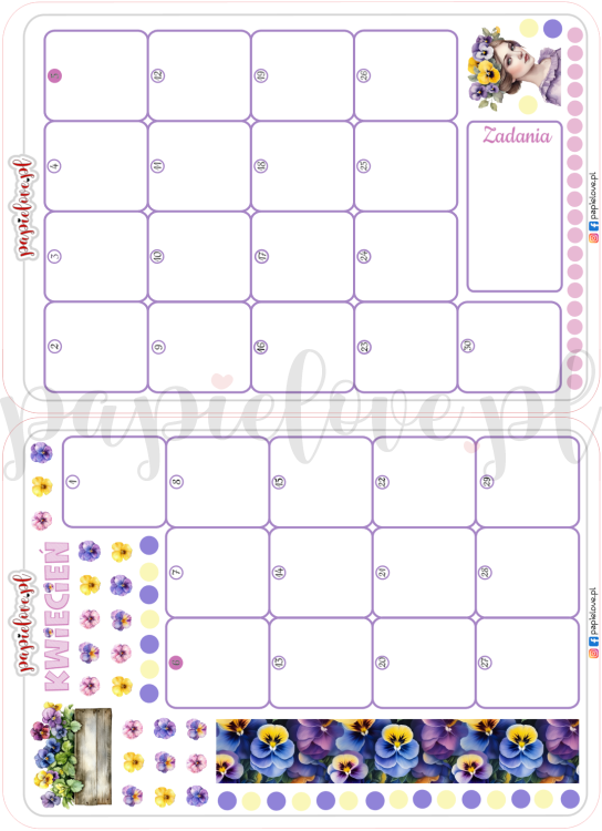 Naklejkowy kalendarz podwójny na kwiecień - Bratki 2026