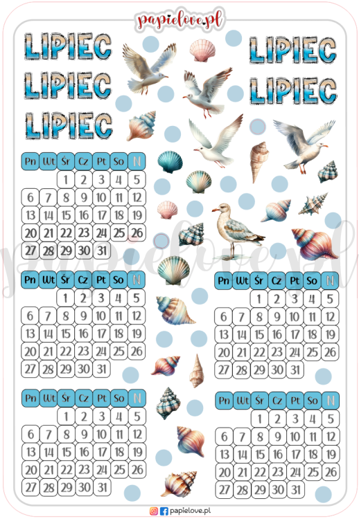 Naklejkowe kalendarze lipiec 2026