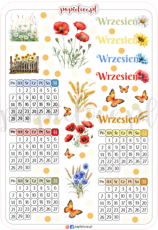 Naklejkowe kalendarze na wrzesień - Kwiaty polne 2026