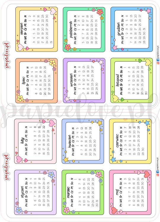 Naklejkowe kalendarze kolor 1 2026