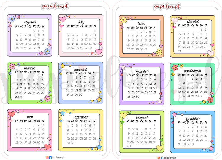 Naklejkowe kalendarze kolor 1 2026