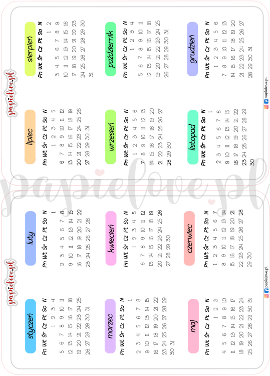 Naklejkowe kalendarze kolor  2 2026