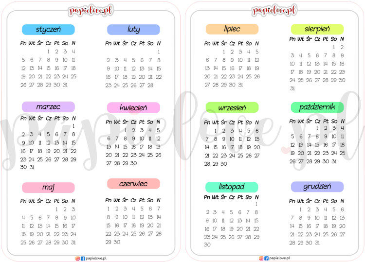 Naklejkowe kalendarze kolor  2 2026
