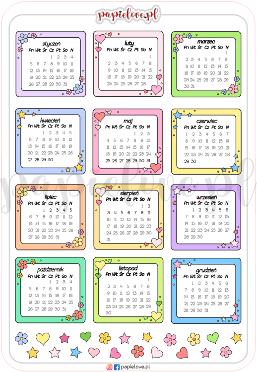 Naklejkowe kalendarze mini kolor 1 2026