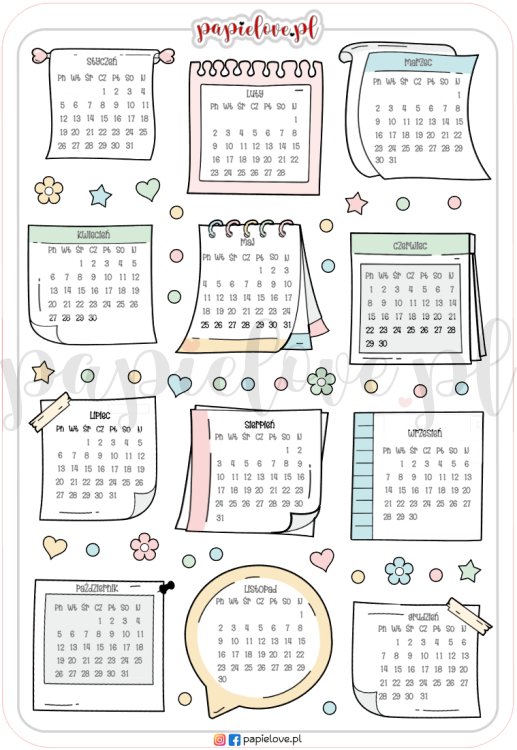 Naklejkowe kalendarze notesiki mini 2026