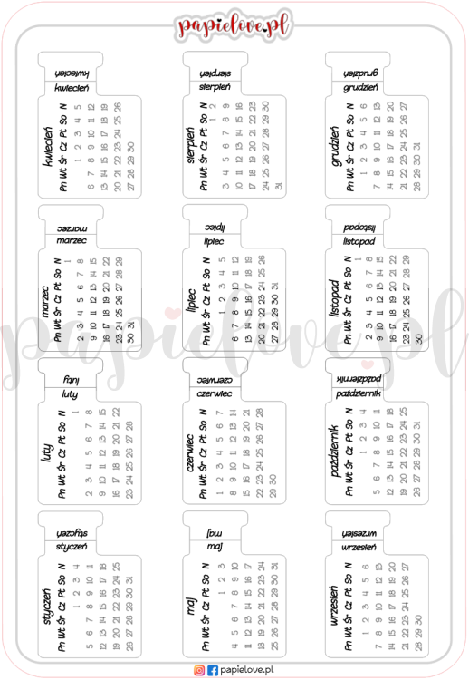 Naklejkowe kalendarze mini ze znacznikami 2026