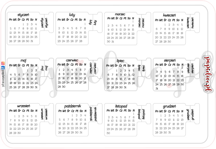 Naklejkowe kalendarze mini ze znacznikami 2026