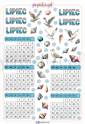 Naklejki - Kalendarze na lipiec 2027