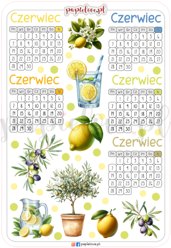 Naklejki - Kalendarze na czerwiec 2027 - Cytryny i oliwki