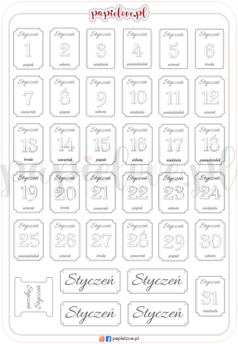 Naklejki - Dni tygodnia styczeń 2027