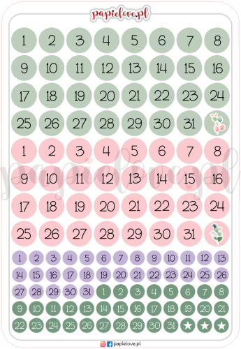 Naklejki - Cyfry 1-31 - Eukaliptus